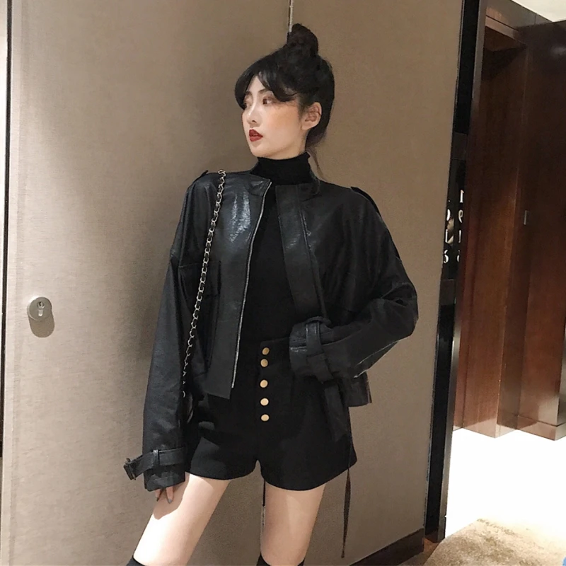

New Spring Autumn Woman Coats Loose Style Simple Casual Jacket Zipper Retro Locomotive Cool All-match Fashion Woman Jackets