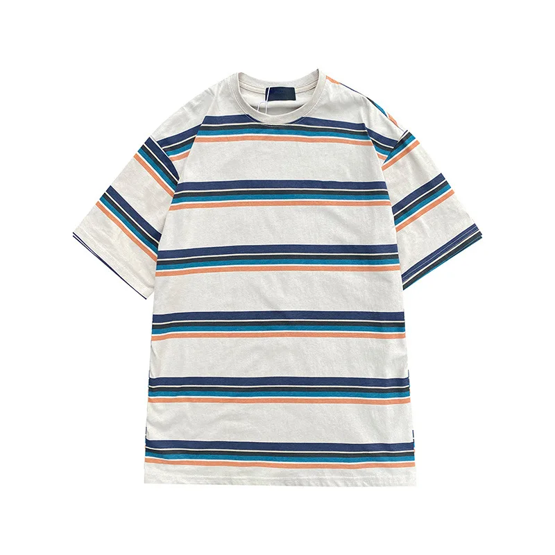 

Striped Short Sleeve T-shirt Men's Summer Loose Ins Fashion Brand Loose High School Students Navy-Striped Shirt Half Sleeve