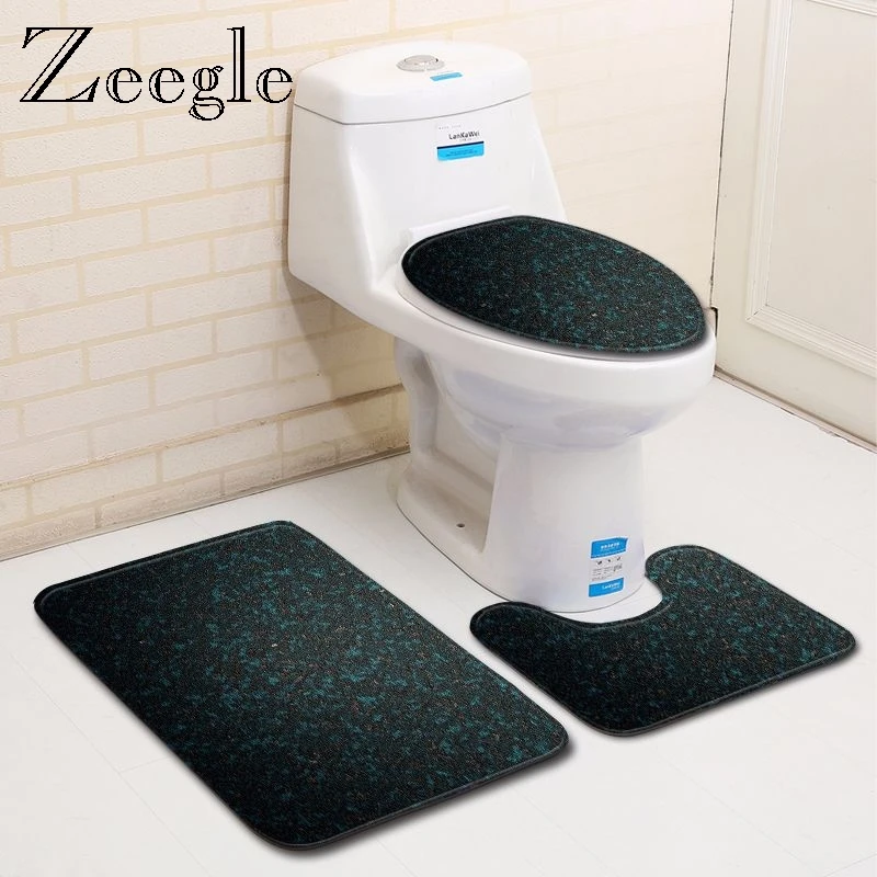 

Zeegle 3PCS Bath Mat Set Polyester Anti Slip Bathroom Shower Carpet Soft Toilet Pedestal Rug Absorbent Floor Carpet Toilet Set