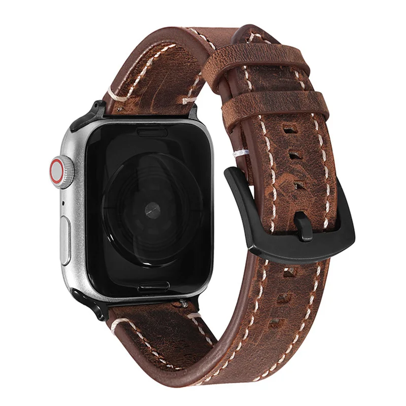 

BEAFIRY Crazy Horse Leather Watchband For Apple Watch 6 5 44mm 40mm for iwatch Strap 38mm 42mm 4 3 2 1 Brown Black Grey Blue