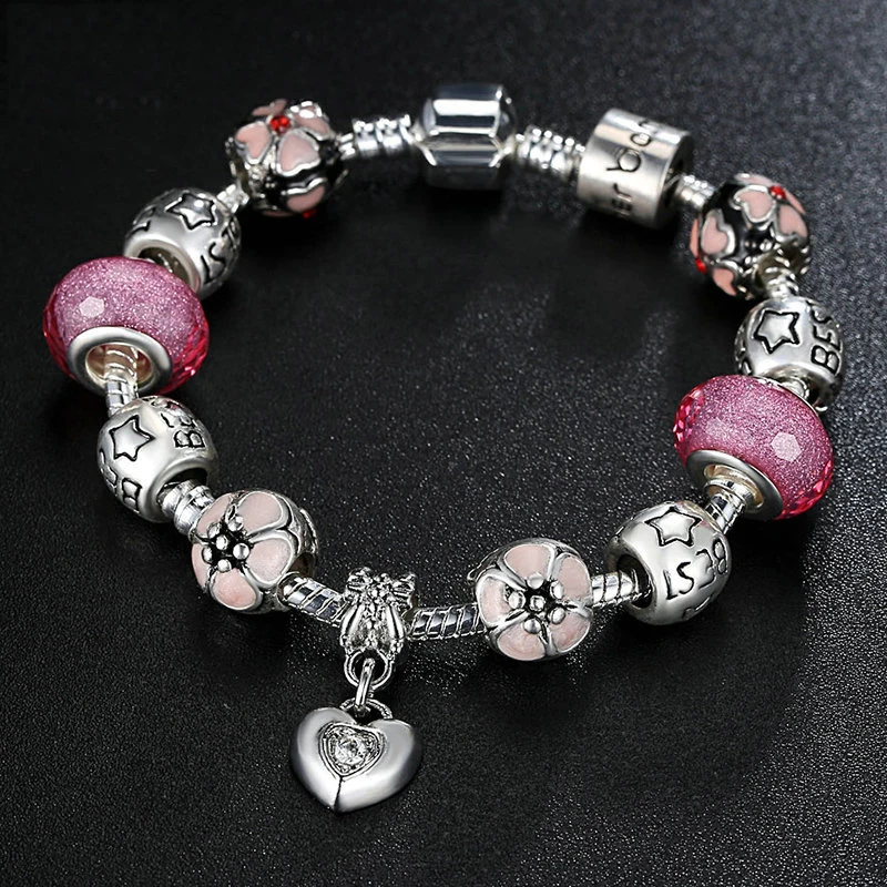 

DIY boutique high-end glass alloy bracelet heart-shaped pendant beaded bracelet resin bead bracelet