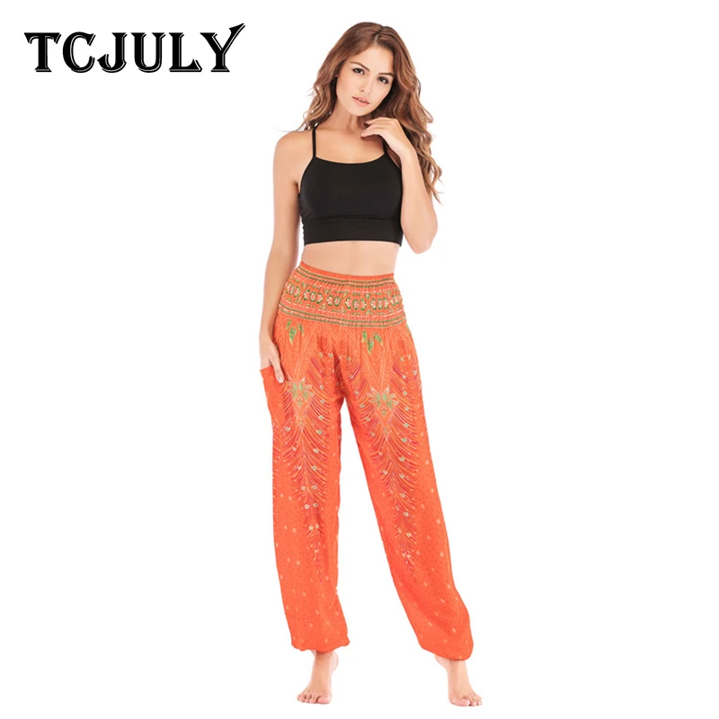 Женские шаровары с принтом павлина TCJULY Свободные повседневные брюки высокой