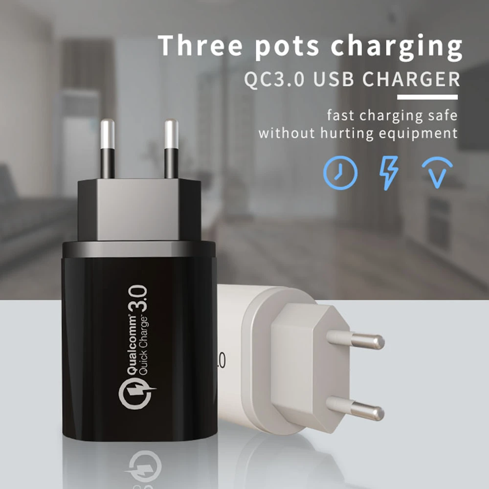 18 Вт USB зарядное устройство для iphone xiaomi huawei 5V 3.0A 3USB порт USB быстрая зарядка адаптер ЕС США usb зарядное устройство защита от перегрузки