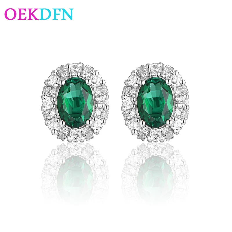 

OEKDFN 100% 925 Sterling Silver Earrings Created Moissanite Diamonds Emerald Gemstone Oval Cut Ear Studs Fine Jewelry Wholesale
