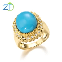 gz zongfa genuine 925 sterling silver ring for women 8 5 carats turquoise shining blue gemstone vintage party gift fine jewelry