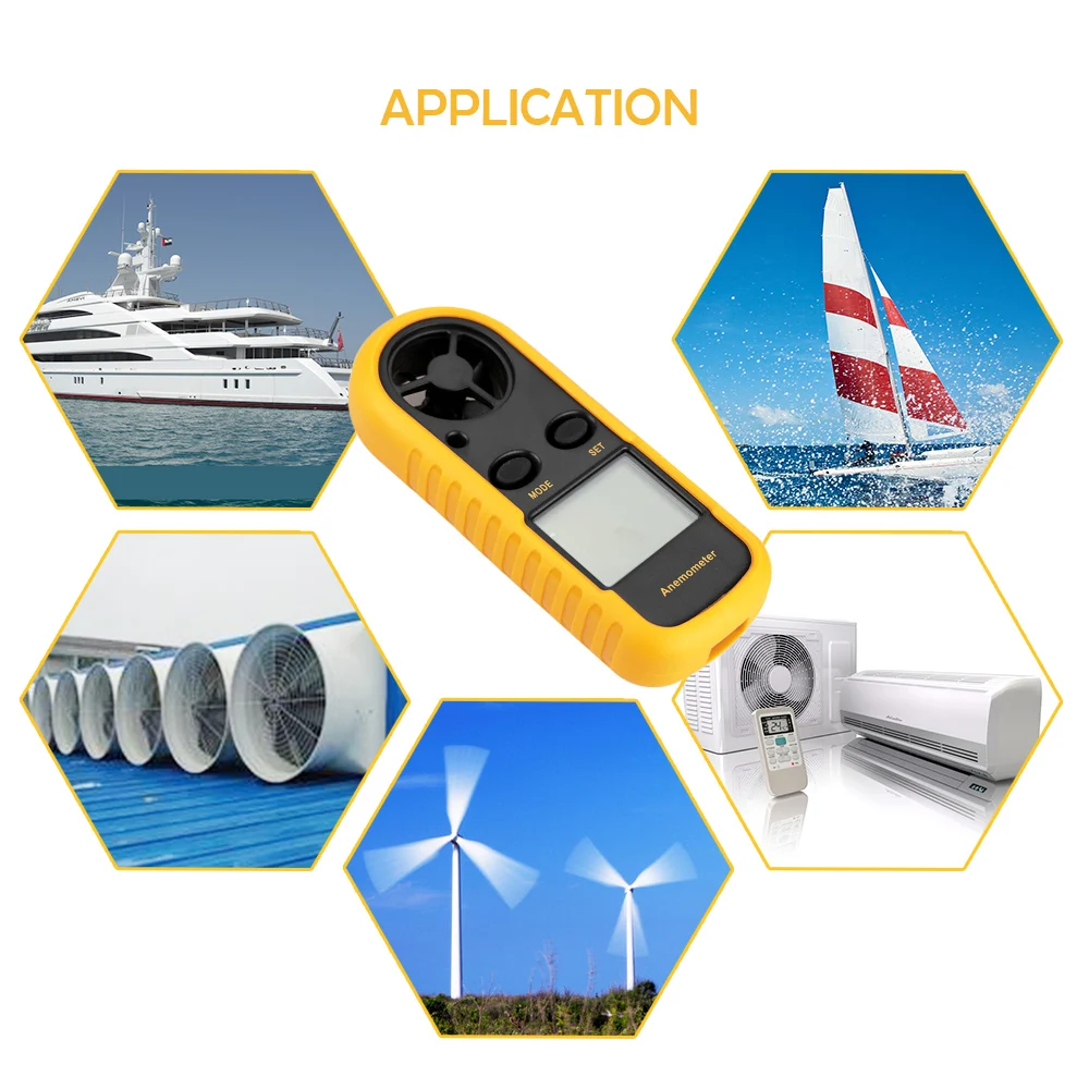 Мини ЖК цифровой анемометр Скорость ветра измерение температуры с