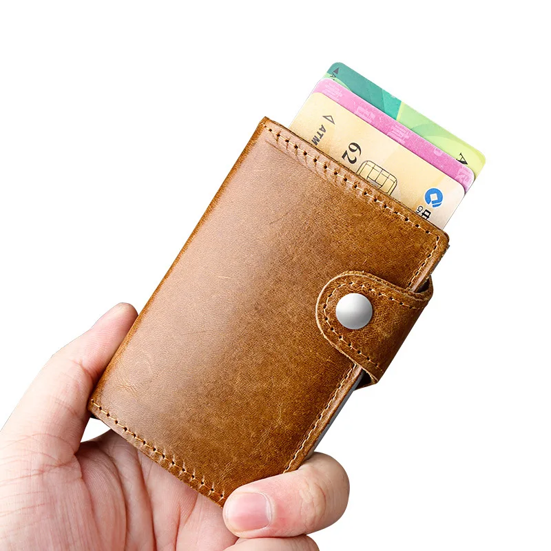 Мужской Алюминиевый бумажник из натуральной кожи RFID винтажный держатель для