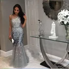 Роскошное серое длинное вечернее платье-Русалка с кристаллами и бусинами, сексуальное официальное платье до пола, платье для выпускного вечера, 2020