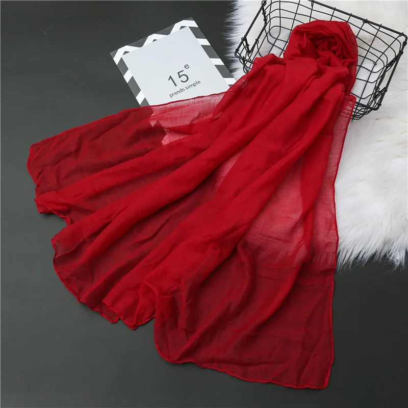 

Summer Plain Bubble Cotton Scarf for Women Soft Hijab Solid Pashmina Foulard Shawls Wraps Winter Scarves Stole 2022 New