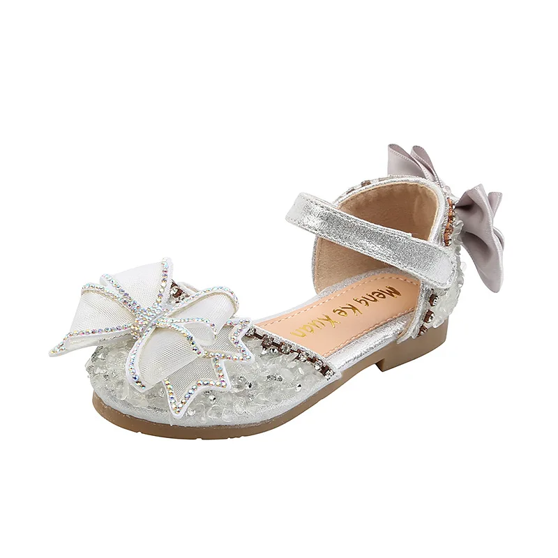 Kids Sandals Rhinestone Bow Girls Princess Shoes Fashion Flats Dance Performance Shoes 2022 Summer New Children Sandals E863