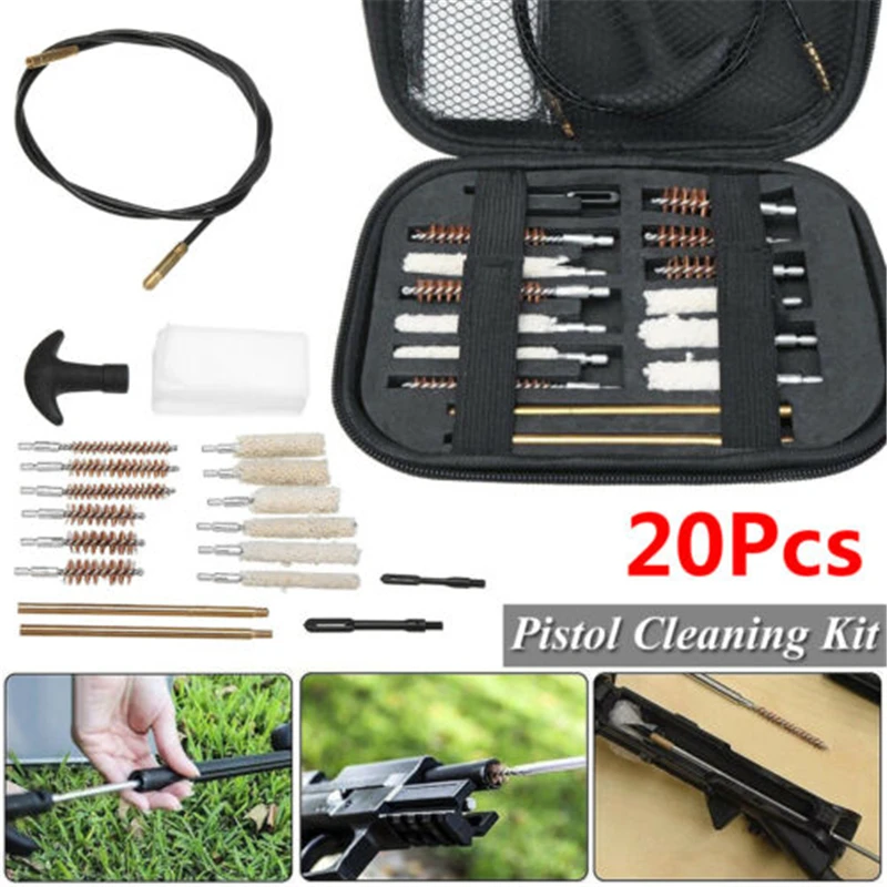 

20pcs Pistol Hunting Gun Cleaning Kit Portable Rifle Brushes for 22 357 38 40 44 45 9mm Pistol Clean Tool with Carrying Case Bag