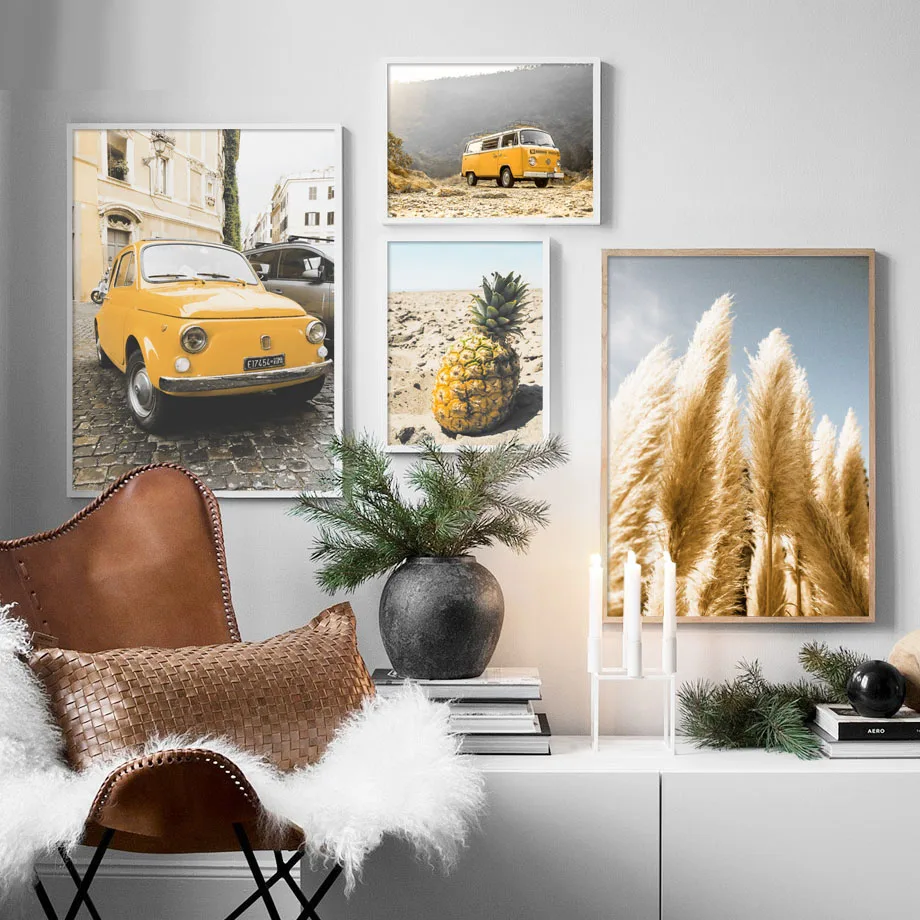 

Wall Art Canvas Painting Yellow Van Car Reed High Way Pineapple Nordic Posters And Prints Wall Pictures For Living Room Decor