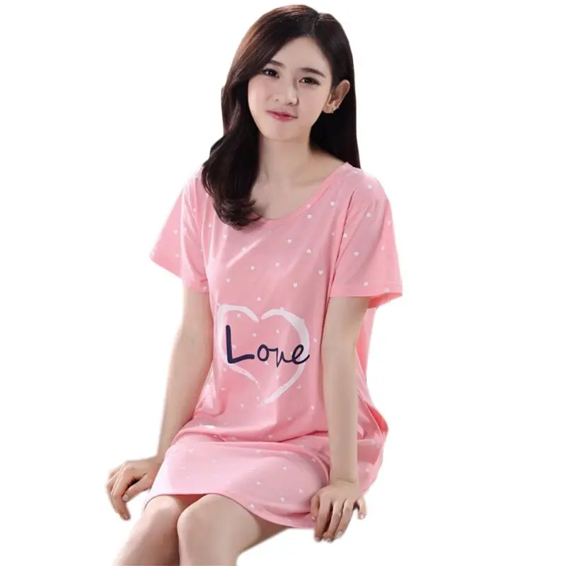 

Women Summer Short Sleeve Nightgown Cartoon Figures Cat Print Loose Nightdress H37C