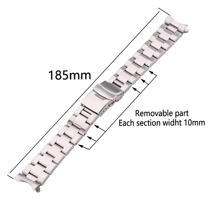20mm 22mm Stainless Steel Watch Bracelet Silver Black Curved End Watchbands Women Men Metal Watch Strap