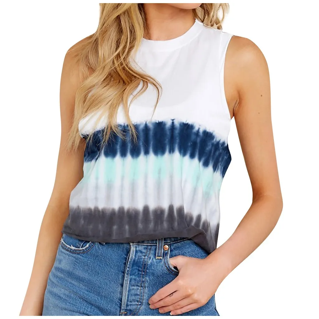 Женские летние топы 2020 майка без рукавов с круглым вырезом и цифровым градиентом