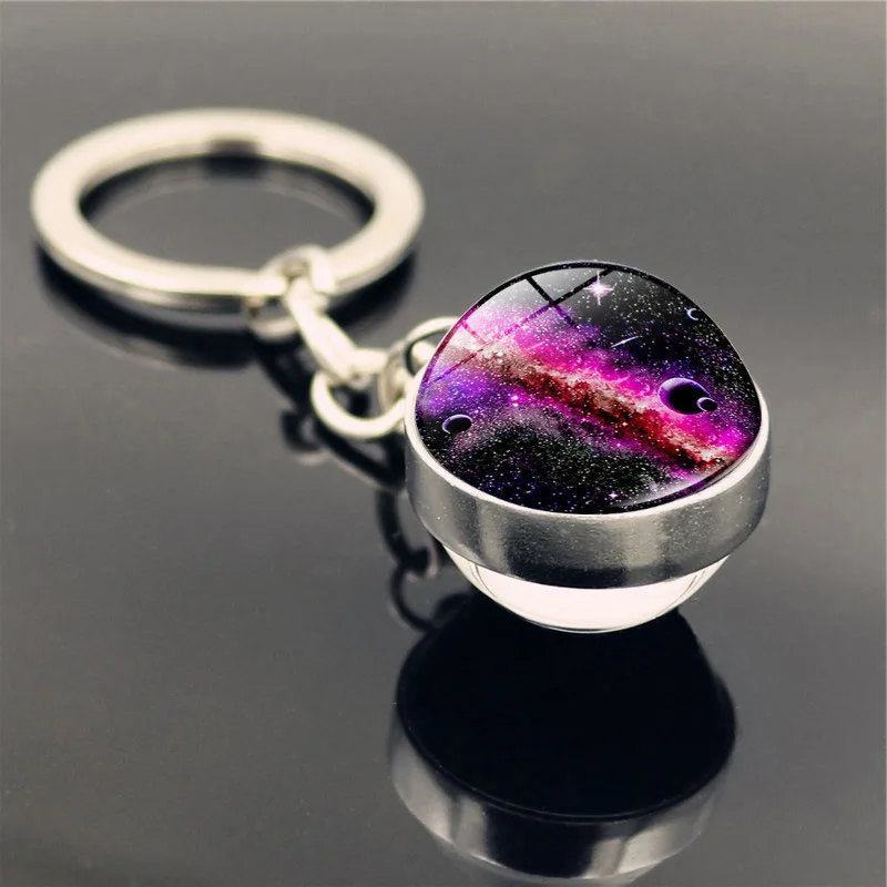 

Glass Ball Key Chain Glow In The Dark Solar System Planet Keyring Galaxy Nebula Luminous Keychain Moon Earth Sun Double Side