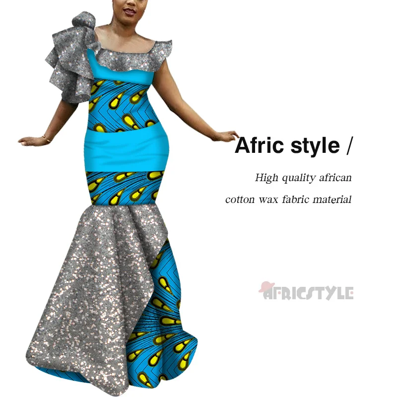 2020 Summer Patchwork Asymmetrical Long Dress Bazin Riche African Print Dresses for Women Traditional African WY6547