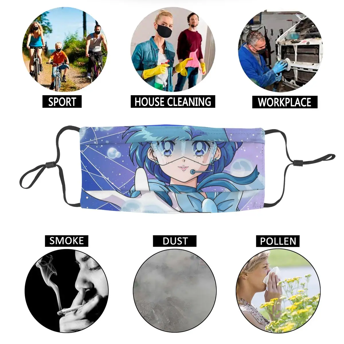 

Sailor Mercury Non-Disposable Mouth Face Mask Sailor Moon Anti Haze Dust Mask Protection Cover Respirator Mouth Muffle