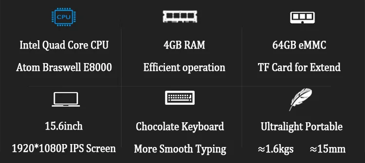 AMOUDO 15,6 дюймов 4 Гб ОЗУ+ 64 Гб eMMC Intel Braswell четырехъядерный Win 10 двухдиапазонный Wifi Bluetooth 4,0 ноутбук компьютер