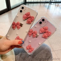 3d cute pearl pink bowknot soft anti fall case for iphone 12 pro max mini 11 pro max x xs xr 6 6s 7 8 plus se 2020 phone cover