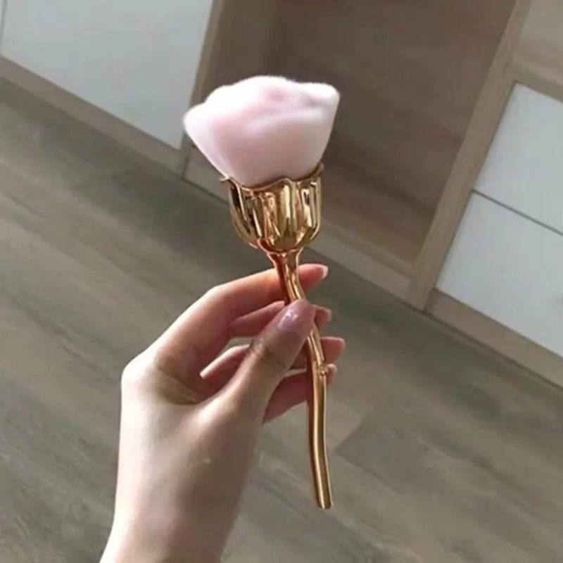 2 in1 Nail Art Glittter Power Dust Brush for Manicure Metal Rose Head Blush Brushes Fashion Beauty Tool Gel Nail Accessories