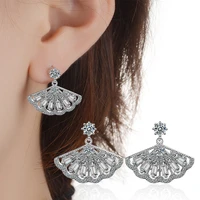 fan shaped simulated stud earrings for womens party gifts silver needle cubic zircon luxury stud earrings 2021 new jewelry