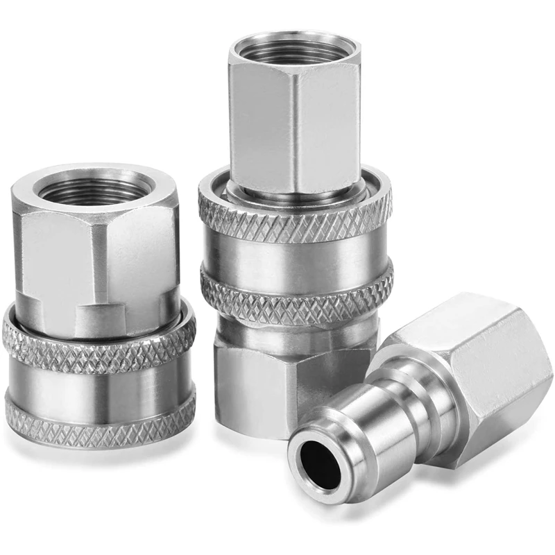 

2 Sets NPT 3/8 Inch Stainless Steel Male and Female Quick Connector Kit Pressure Washer Adapters