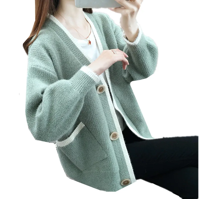 

Spring Autumn New Knitted Sweater Cardigan Women Tops Fashion V Neck Long Sleeve Solid Coat Casual Female Knitwear Clothes G1239