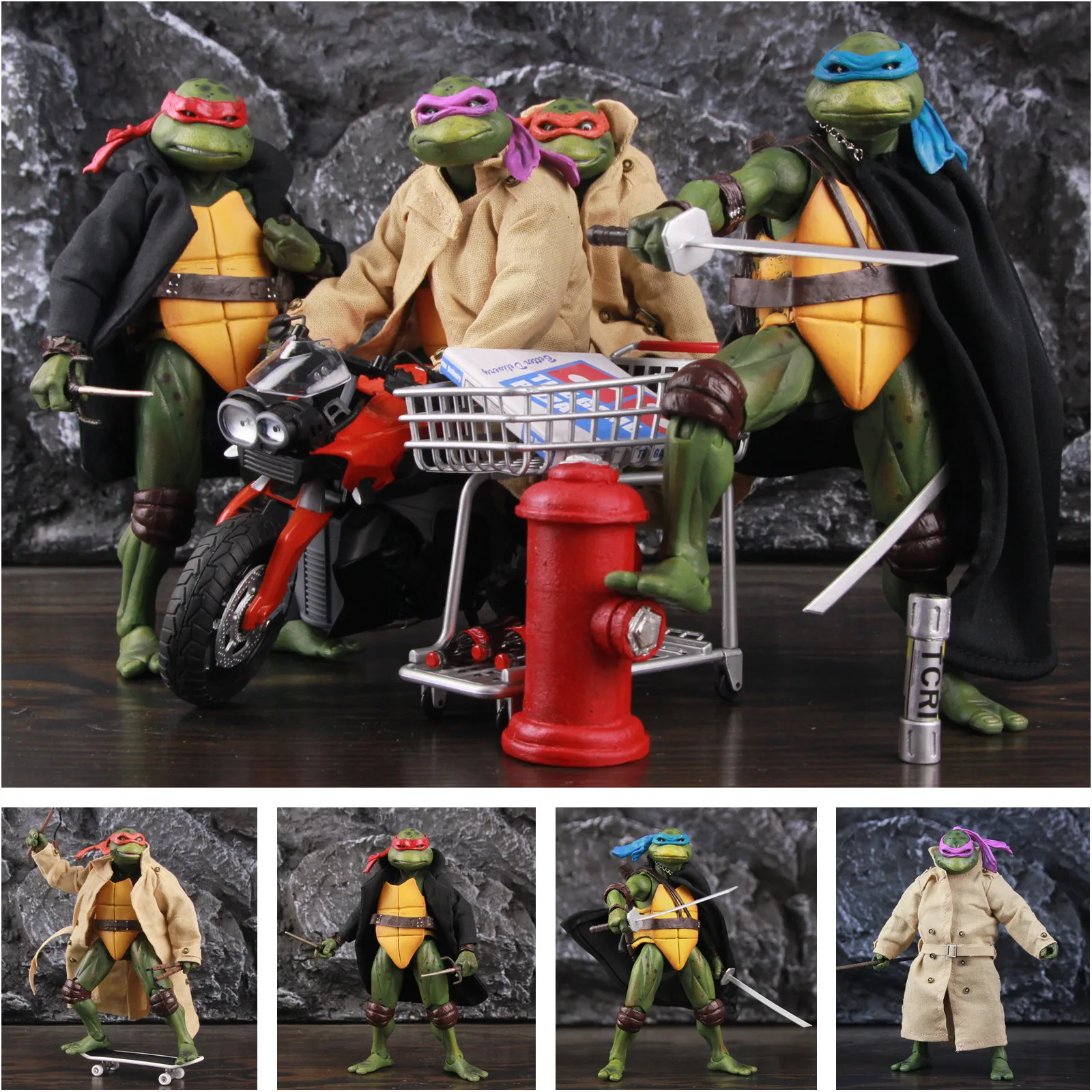 

SET of 4 1990's Turtles 7" Action Figure Raphael Leonardo Michelangelo Donatello Exclusive Movie Film Toys Doll Model KO's NECA