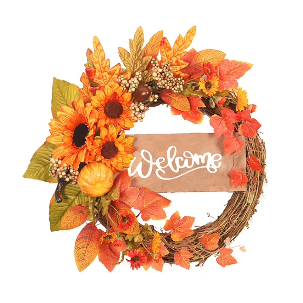 

Thanksgiving Halloween Wall Decor Fake Flowers Sunflower Artificial Wreath Autumn Color Silk Rafting Home Decoration Accessories