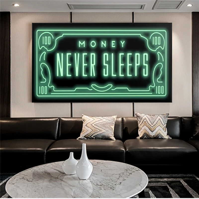 Деньги никогда не спит холст искусственные фразы искусство картины домашний