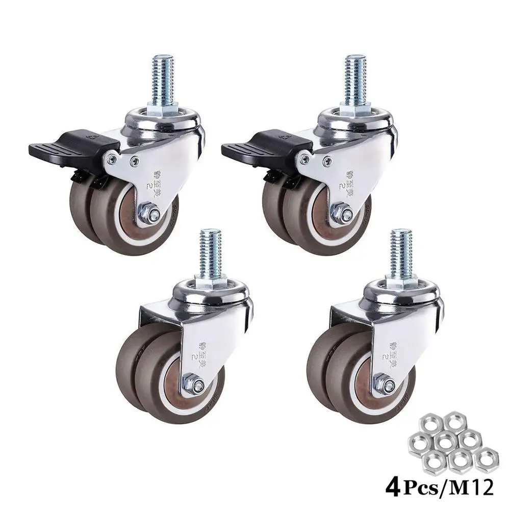 

4Pcs/Set 2â€ Heavy Duty Swivel Stem Rubber Caster Wheels M12 x 25mm Locking Casters Replacement Casters for Furniture