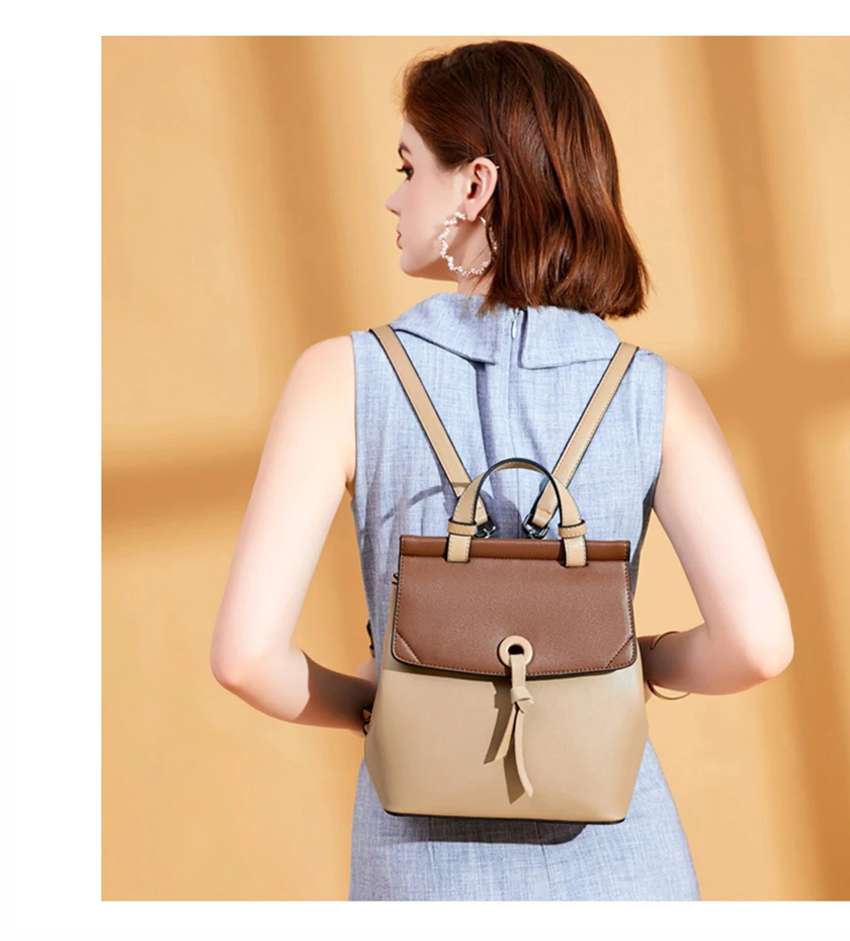 REALER women backpack small spilt leather backpack for women school backpack for teenager girls panelled shoulder bag