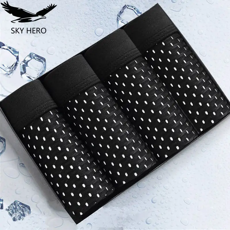 

4pcs/Lot Male Shorts Underwear Men's Panties Boxers Underpants for Man Mesh Sexy Homme Bamboo Ice Silk Large Size 5XL 6XL 7XL