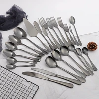 1 pc black dinnerware mirror fruit fork dinner knife dessert tea spoon cutlery restaurant service tableware flatware kitchenware