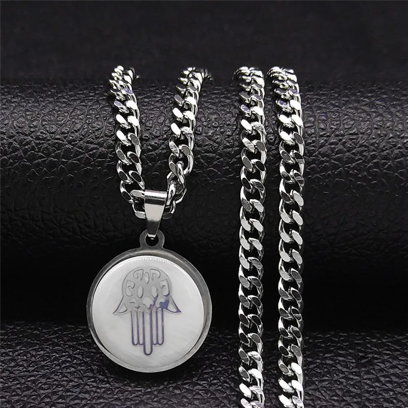 

Islam Hamsa Hand Shell Stainless Steel Chain Necklace for Women Silver Color Necklace Jewelry collier coquillage NXS05