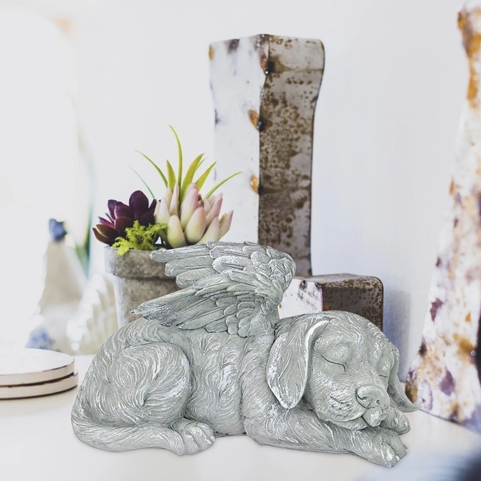 С рисунком собачки и котика Ангел Pet Мемориал могила маркер статуя Будды из смолы