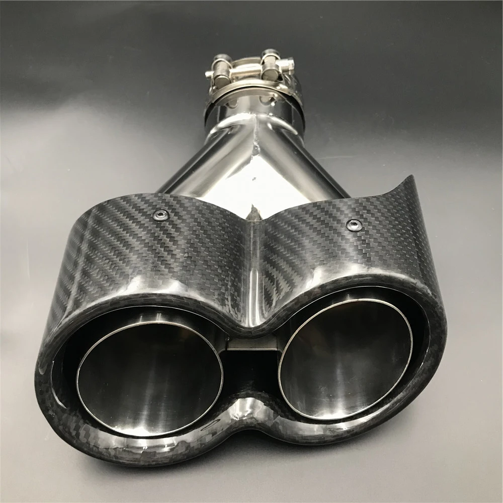 1 пара овальные двойные выпускные Y Тип глянцевые черные выхлопные трубы