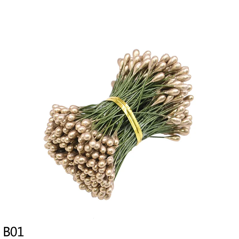 B01 gold 130/260 шт, толщина 3 мм, маленький искусственный цветок Искусственные тычинки цветочный Рисунок с изображением рождественского цветка, тычинки Свадебные украшения для самодельного изготовления - Цвет: B01 gold