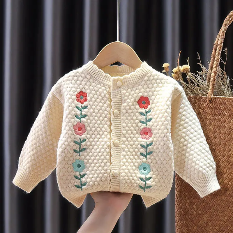 

Girls Spring and Autumn Jacket Childrens 2021 New Fashion Knitted Sweater Cardigan Baby Tops