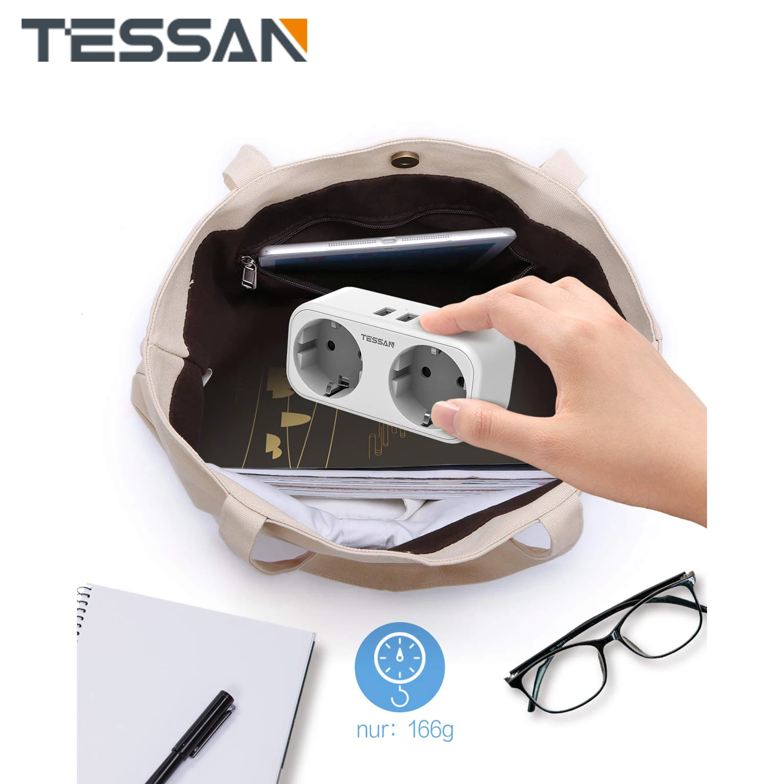 

TESSAN 4-in-1 USB Wall Socket with 2 AC Outlets 2 USB Charging Ports, EU Plug Power Adapter with Overload Protection for Home