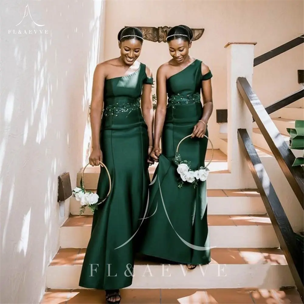 Emerald Green Satin Dresses for Bridesmaids Gown Mermaid One Shoulder Elegant Gowns Wedding Party Dress Woman Formal Dresses