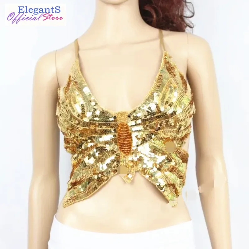Женский короткий топ с Блестящими Золотыми блестками блестящий открытой спиной
