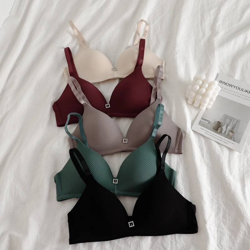 

Korean Chic Sexy Bra Women's Wireless Small Chest Push up Wrapped Chest Support Seamless Solid Color Bra Thin Underwear