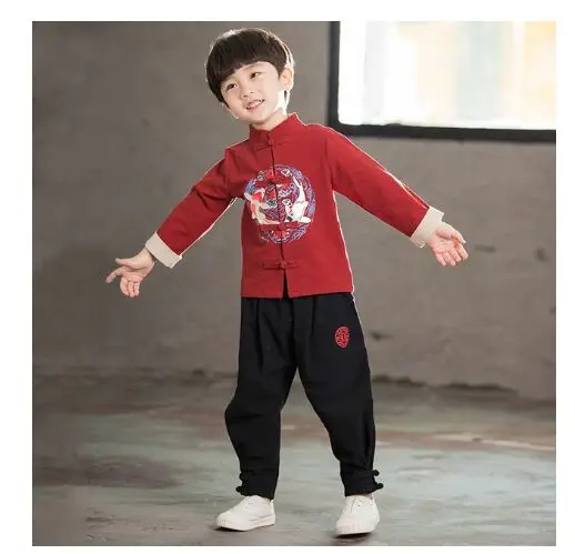 Детский Китайский традиционный костюм Тан комплект одежды из 2 предметов для