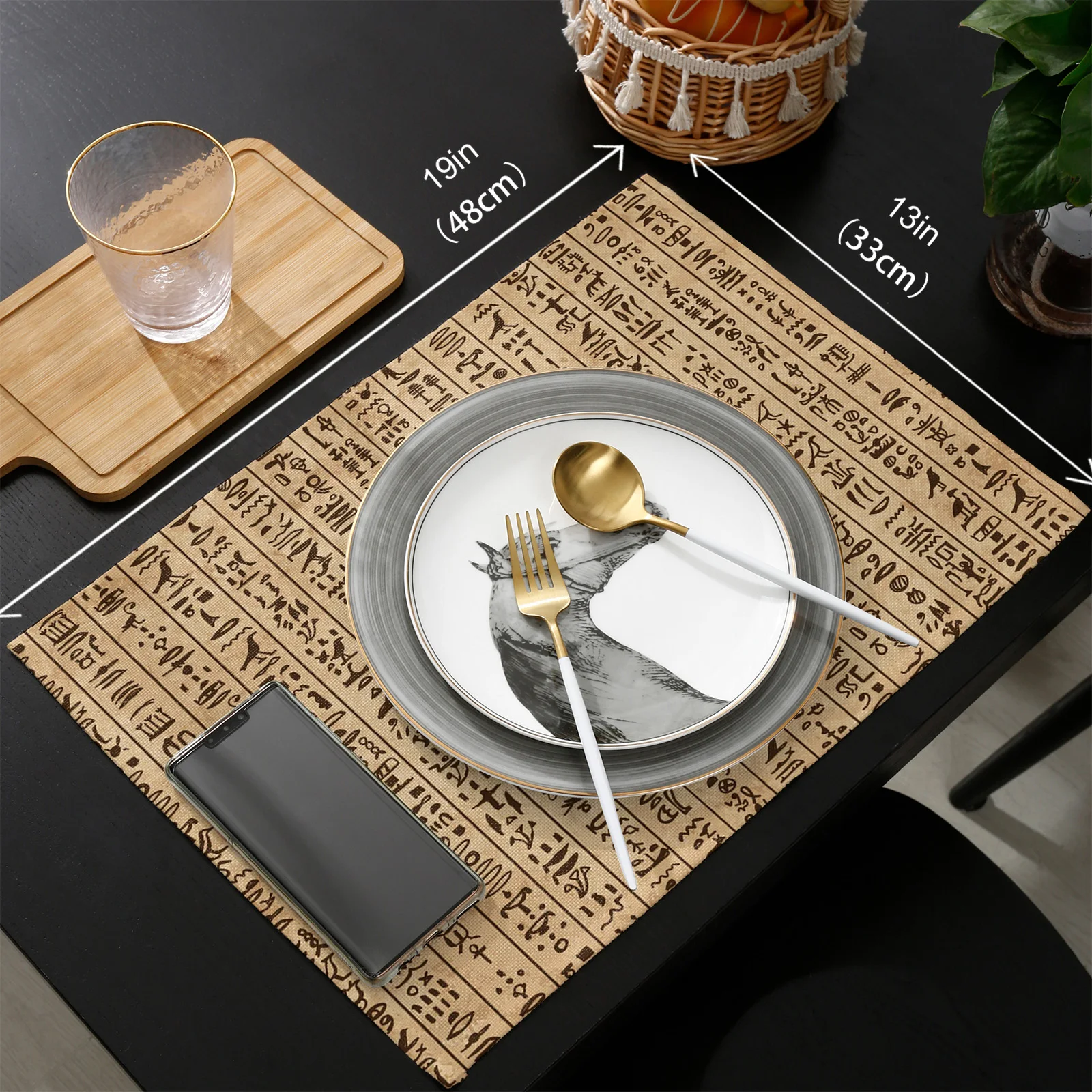 

Ancient Egypt Hieroglyphs Retro Style Table Runner Placemats Set Wedding Table Decoration Table Runner for Kitchen Dining