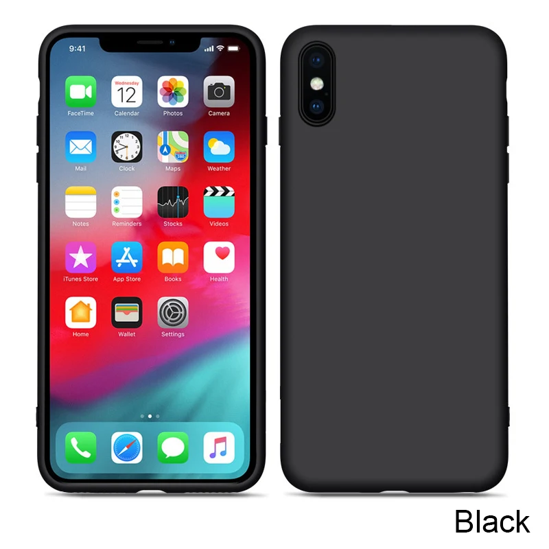 black Однотонный силиконовый чехол для iPhone 6, 6s plus, 6, 6s, 7 plus, 8 plus, 7, 8, чехол для Apple, Xs Max, Xr, X, XS, чехол для телефона - Цвет: black