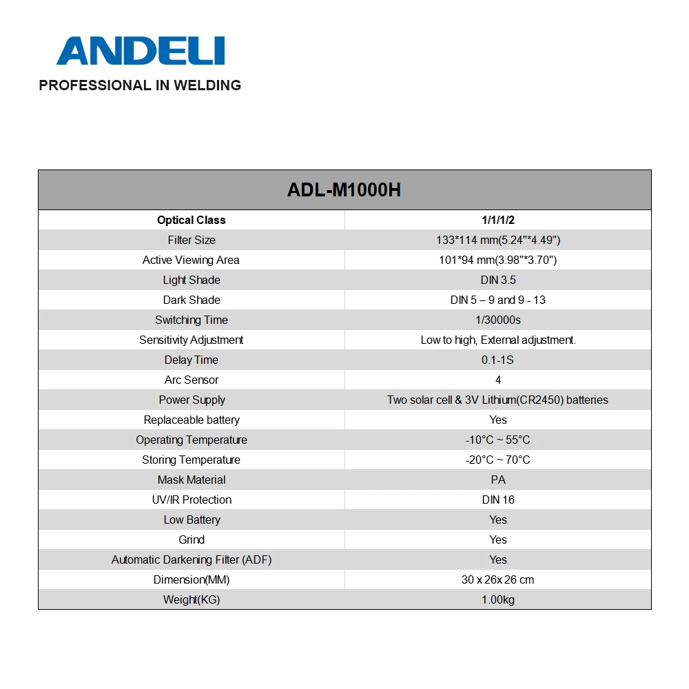 

Andeli Automatische Lasfilters ADL-ME980H DIN16 Tig Mig Mma Masker Helm Cap Lens Voor Lassen machine welding mask