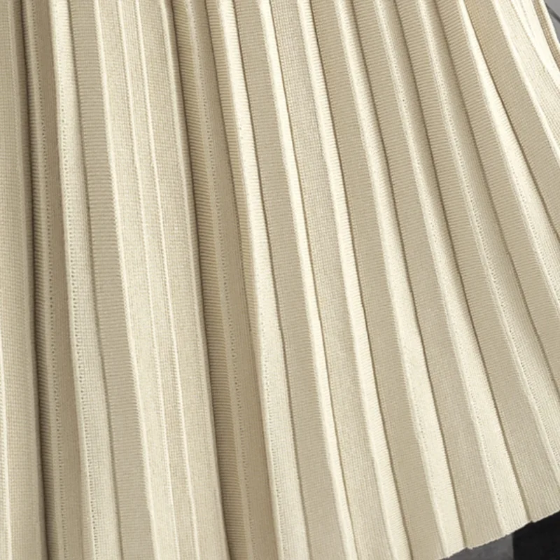 SINGRAIN Women Knitted Pleated Skirt Autumn Winter Korean Casual Loose Thick Warm A-line High Waist Long Sweater Skirts | Женская одежда