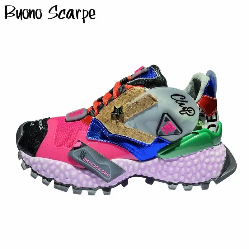 

Sneakers Graffiti Animal Print Platform Sneakers Genuine Leather Street Shoes Thick Bottom Dad Sneakers Lace Up Trainers Shoes